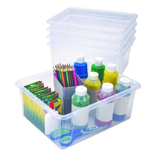 Storex Storage Tray, Deep, 2 gal, 10.65" x 10.65" x 5.2", Clear, 5/Pack (62532U05C)