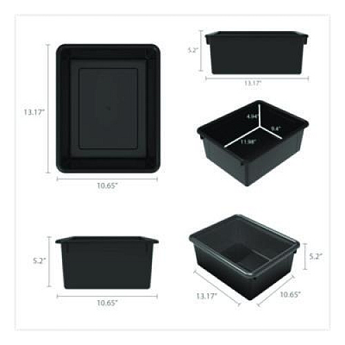 Storex Storage Tray, Deep, 2 gal, 10.65" x 10.65" x 5.2", Black, 5/Pack (62523U05C)