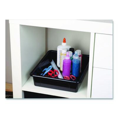 Storex Storage Tray, Flat, 102.4 oz, 10.65" x 10.65" x 2.96", Black, 5/Pack (62516U05C)