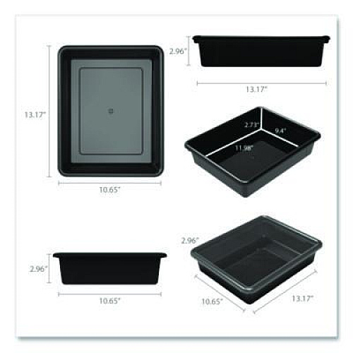 Storex Storage Tray, Flat, 102.4 oz, 10.65" x 10.65" x 2.96", Black, 5/Pack (62516U05C)