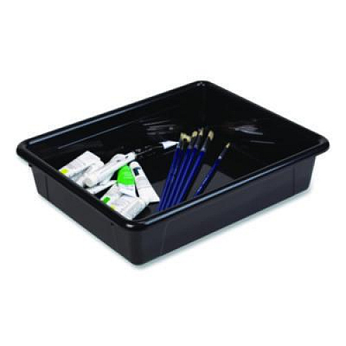 Storex Storage Tray, Flat, 102.4 oz, 10.65" x 10.65" x 2.96", Black, 5/Pack (62516U05C)