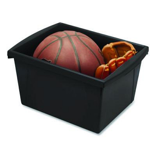 Storex Storage Bin with Lid, 4 gal, 11.25" x 11.25" x 7.87", Black, 6/Pack (61427U06C)