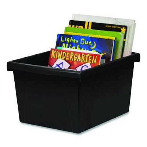 Storex Storage Bin with Lid, 4 gal, 11.25" x 11.25" x 7.87", Black, 6/Pack (61427U06C)