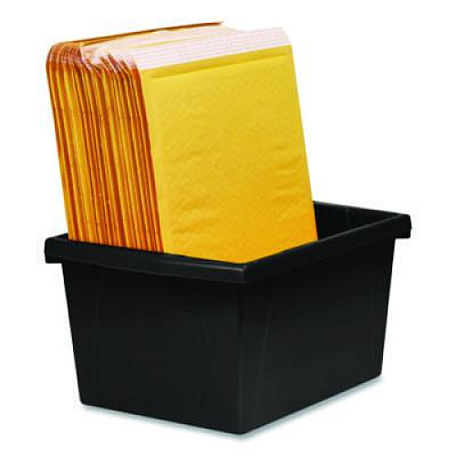 Storex Storage Bin with Lid, 4 gal, 11.25" x 11.25" x 7.87", Black, 6/Pack (61427U06C)
