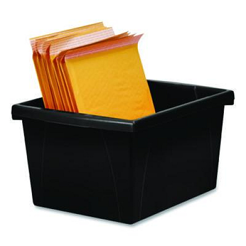 Storex Storage Bin with Lid, 4 gal, 11.25" x 11.25" x 7.87", Black, 6/Pack (61427U06C)