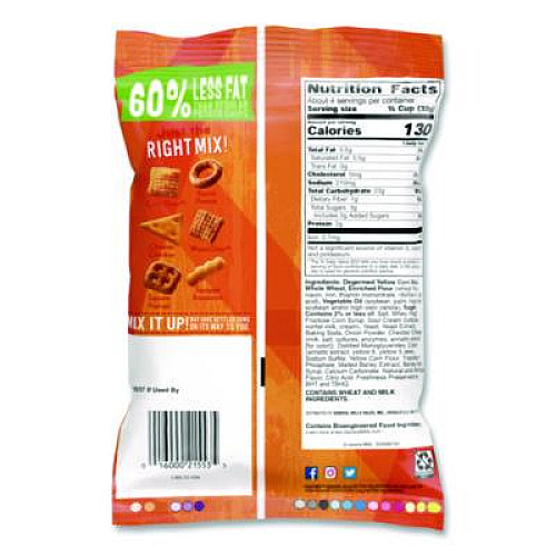 Chex Mix Snacks, Cheddar, 4.5 oz Bag, 8/Carton (SN21553)