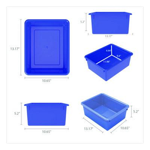 Storex Storage Tray, Deep, 2.81 gal, 10.65" x 13.17" x 5.2", Assorted Bright, 5/Pack (62530U05C)