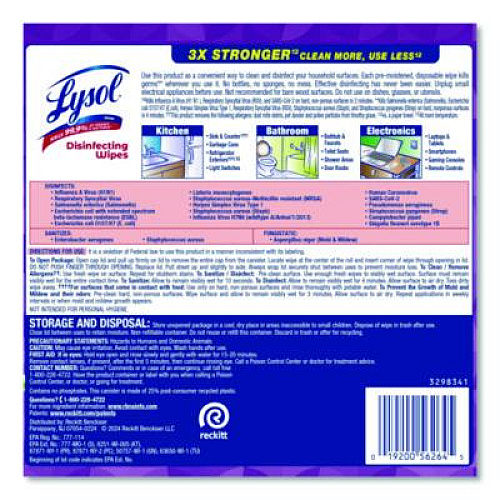 LYSOL Brand Disinfecting Wipes, 1-Ply, 7 x 7.25, Lavender and Cotton Blossom, White, 80 Wipes/Canister, 6 Canisters/Carton (56264CT)