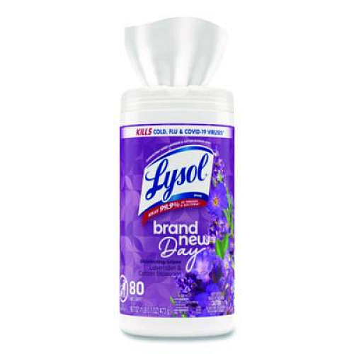 LYSOL Brand Disinfecting Wipes, 1-Ply, 7 x 7.25, Lavender and Cotton Blossom, White, 80 Wipes/Canister (56264EA)