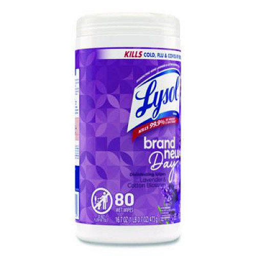 LYSOL Brand Disinfecting Wipes, 1-Ply, 7 x 7.25, Lavender and Cotton Blossom, White, 80 Wipes/Canister (56264EA)