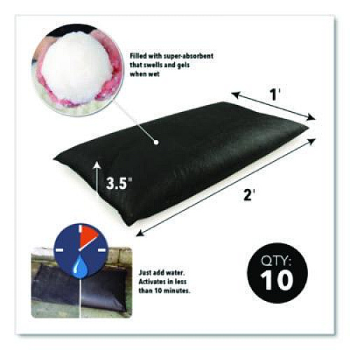 Quick Dam Flood Bags, 12" x 24" x 3.5", 10/Pack (QD122410)
