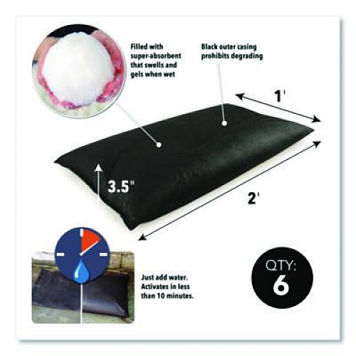 Quick Dam Flood Bags, 12" x 24" x 3.5", 6 Bags/Pack (QD12246ES)