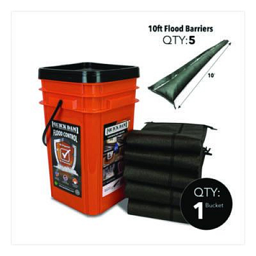 Quick Dam Outdoor Grab and Go Bucket Kit, (1) Bucket, (5) 10 ft Flood Barriers (QDGG105)