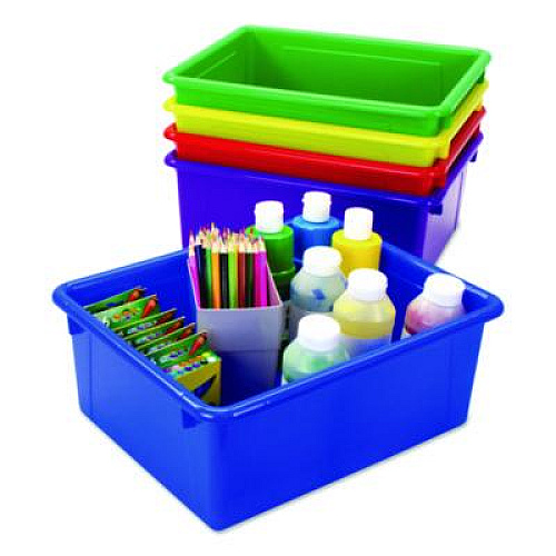 Storex Storage Tray, Deep, 2.81 gal, 10.65" x 13.17" x 5.2", Assorted Bright, 5/Pack (62530U05C)