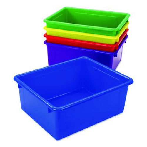 Storex Storage Tray, Deep, 2.81 gal, 10.65" x 13.17" x 5.2", Assorted Bright, 5/Pack (62530U05C)