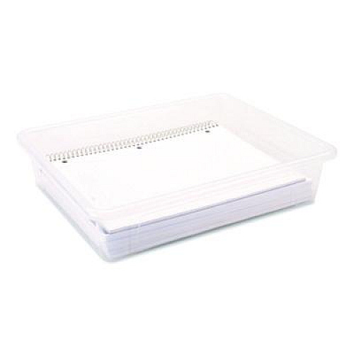 Storex Storage Tray, Flat, 1.69 gal, 10.65" x 13.17" x 2.96", Translucent, 5/Pack (62565U05C)