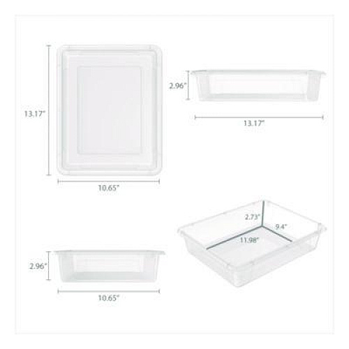 Storex Storage Tray, Flat, 1.69 gal, 10.65" x 13.17" x 2.96", Translucent, 5/Pack (62565U05C)