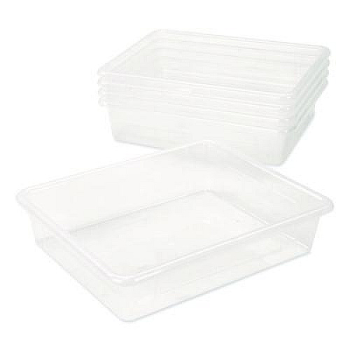 Storex Storage Tray, Flat, 1.69 gal, 10.65" x 13.17" x 2.96", Translucent, 5/Pack (62565U05C)