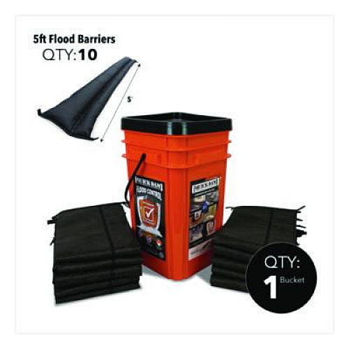 Quick Dam Outdoor Grab and Go Bucket Kit, (1) Bucket, (10) 5 ft Flood Barriers (QDGG510)