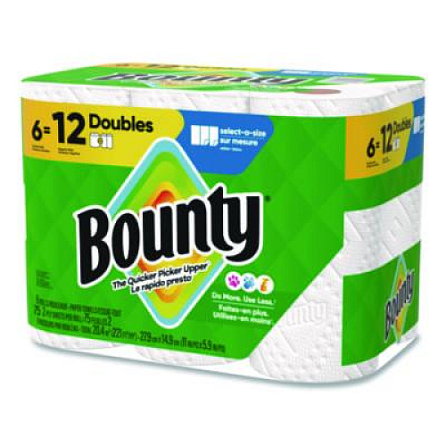 Bounty Select-a-Size Kitchen Roll Paper Towels, 2-Ply, White, 10.2 x 11, 75 Sheets/Roll, 6 Triple Rolls/Pack (16008)