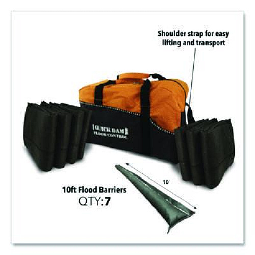 Quick Dam Flood Barrier Duffel Bag Kit, (1) Duffel, (7) 10 ft Flood Barriers (QDDUFF107)