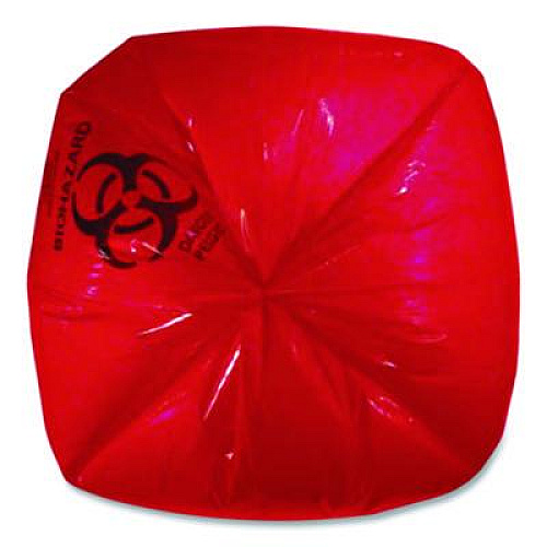 Heritage Healthcare Pre-Printed High-Density Can Liners, Biohazard: Infectious Waste, 45 gal, 16 mic, 40 x 48, Red, Flat Pack, 250/CT (Z8048VRP01)