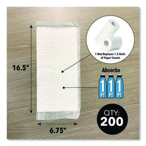 Quick Dam Super Absorbent Mats, 1.5 qt, 14 x 7, 200/Box (WUM200)