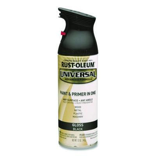 Rust-Oleum Universal Premium Spray Paint, Gloss Black, 12 oz Aerosol Can, 6/Carton (245196)