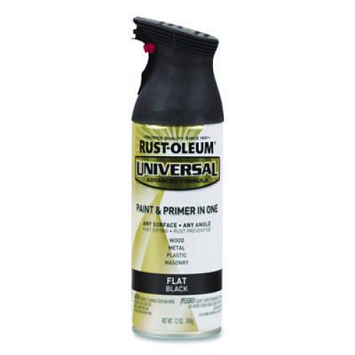Rust-Oleum Universal Premium Spray Paint, Flat Black, 12 oz Aerosol Can, 6/Carton (245198)