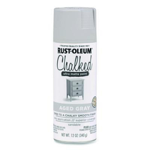 Rust-Oleum Ultra Matte Chalked Paint, Matte Aged Gray, 12 oz Aerosol Can, 6/Carton (302592)