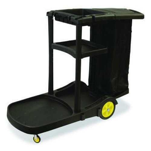 Nexstep Commercial Products Premier Janitor Cart, 2 Shelves, Plastic, 18.25 x 44.5 x 38, Black (96980)