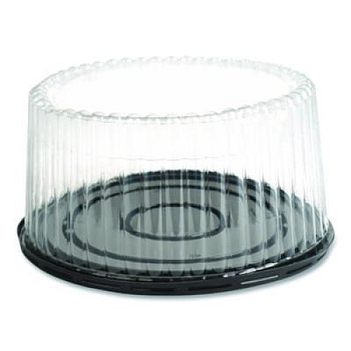 Plastifar Bakery Containers, 8" Cake, 9.7" Diameter x 5" h, Black/Clear, 100/Carton (18361)