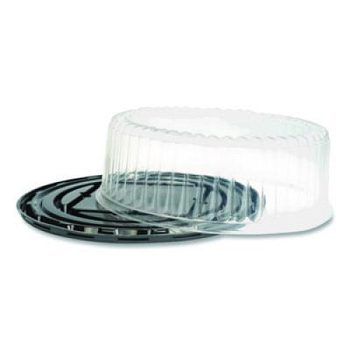 Plastifar Bakery Containers, 9" Cake Container, 11.2" Diameter x 3.5" h, Black/Clear, 50/Carton (18244)
