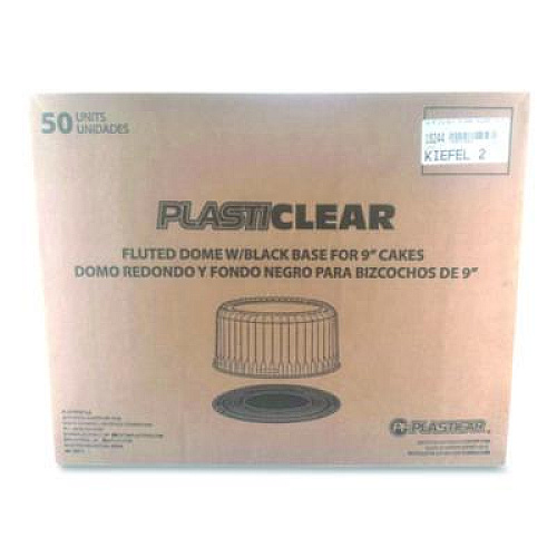 Plastifar Bakery Containers, 9" Cake Container, 11.2" Diameter x 3.5" h, Black/Clear, 50/Carton (18244)