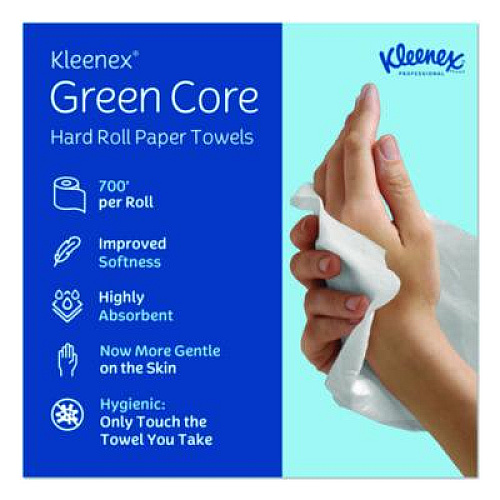 Kleenex Hard Roll Paper Towels with Premium Absorbency Pockets with Colored Core, Green Core, 1-Ply, 7.5" x 700 ft, White, 6 Rolls/CT (25630)