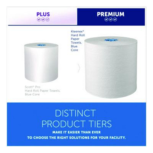 Kleenex Hard Roll Paper Towels with Premium Absorbency Pockets with Colored Core, Blue Core, 1-Ply, 7.5" x 700 ft, White, 6 Rolls/CT (25637)
