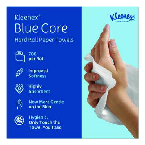 Kleenex Hard Roll Paper Towels with Premium Absorbency Pockets with Colored Core, Gray Core, 1-Ply, 7.5" x 700 ft, White, 6 Rolls/CT (25639)