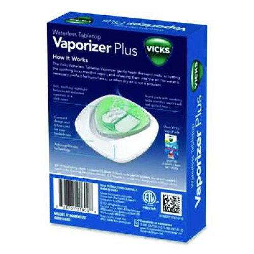 Vicks Waterless Tabletop Vaporizer Plus,1.9 x 5.3 x 7.5, White/Mint Green (V1800BXNV2)