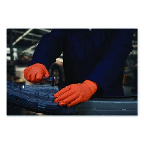 GloveWorks by AMMEX Ultra Industrial Flock-Lined Nitrile Disposable Gloves, Medium, 8 mil Thick, 9.06" Long, Orange, 50/Box, 10 Boxes/Carton (GWUOFN44050)
