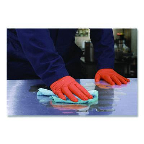 GloveWorks by AMMEX Ultra Industrial Flock-Lined Nitrile Disposable Gloves, Large, 8 mil Thick, 9.06" Long, Orange, 50/Box, 10 Boxes/Carton (GWUOFN46050)