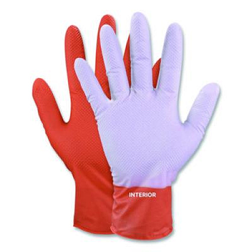 GloveWorks by AMMEX Ultra Industrial Flock-Lined Nitrile Disposable Gloves, X-Large, 8 mil Thick, 9.06" Long, Orange, 50/Box, 10 Boxes/Carton (GWUOFN48050)