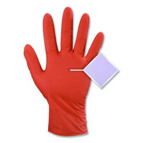 GloveWorks by AMMEX Ultra Industrial Flock-Lined Nitrile Disposable Gloves, XX-Large, 8 mil Thick, 9.06" Long, Orange, 50/Box, 10 Boxes/Carton (GWUOFN49050)