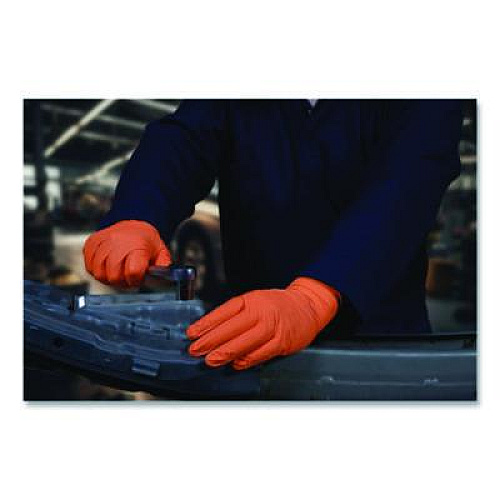 GloveWorks by AMMEX Ultra Industrial Flock-Lined Nitrile Disposable Gloves, XX-Large, 8 mil Thick, 9.06" Long, Orange, 50/Box, 10 Boxes/Carton (GWUOFN49050)