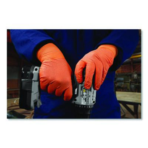 GloveWorks by AMMEX Ultra Industrial Flock-Lined Nitrile Disposable Gloves, XX-Large, 8 mil Thick, 9.06" Long, Orange, 50/Box, 10 Boxes/Carton (GWUOFN49050)