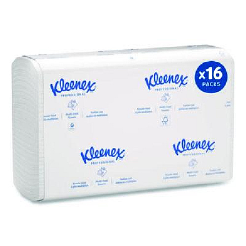 Kleenex Multi-Fold Paper Towels, 1-Ply, 9.2 x 9.4, White, 150/Pack, 16 Packs/Carton (01890)