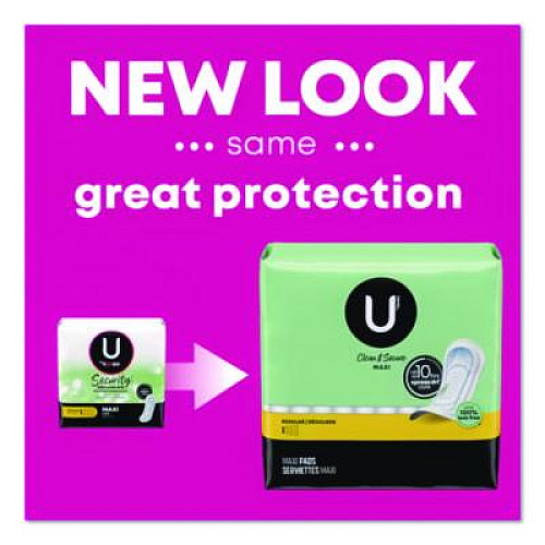 U by Kotex Security Maxi Pads, Unscented, Regular Absorbency, 48/Pack (47240)