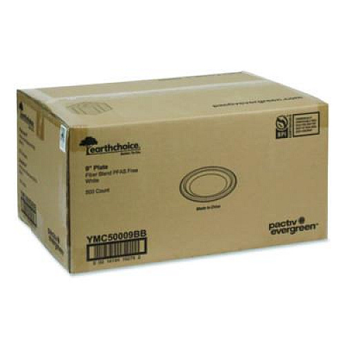 Pactiv Evergreen EarthChoice Fiber-Blend Bagasse Dinnerware, Plate, 9" dia, White, 500/Carton (YMC50009BB)