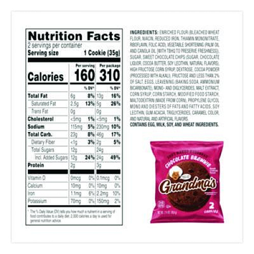 Grandma's Cookies - Single Serve, Chocolate Brownie, 2.5 oz Packet, 60/Carton (FRI10310)