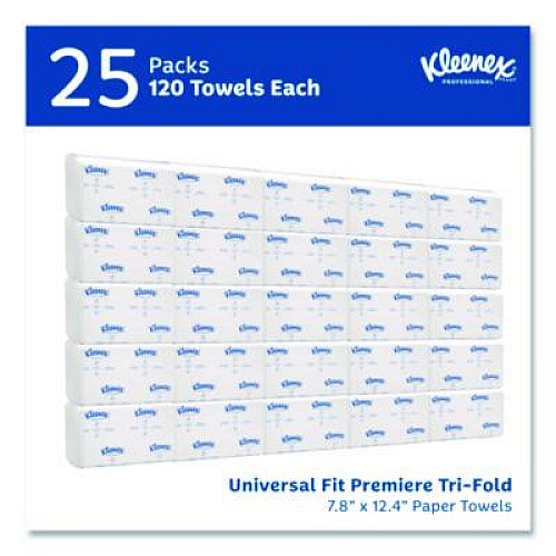 Kleenex Premiere Folded Towels, 1-Ply, 9.4 x 12,4, White, 120/Pack, 25 Packs/Carton (13254)