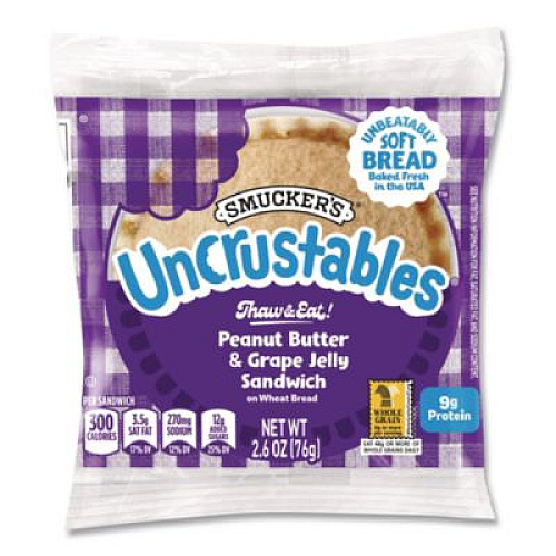 Smucker's UNCRUSTABLES Peanut Butter and Grape Jelly on Wheat Bread, 2.6 oz Bag, 48/Carton (22002219)